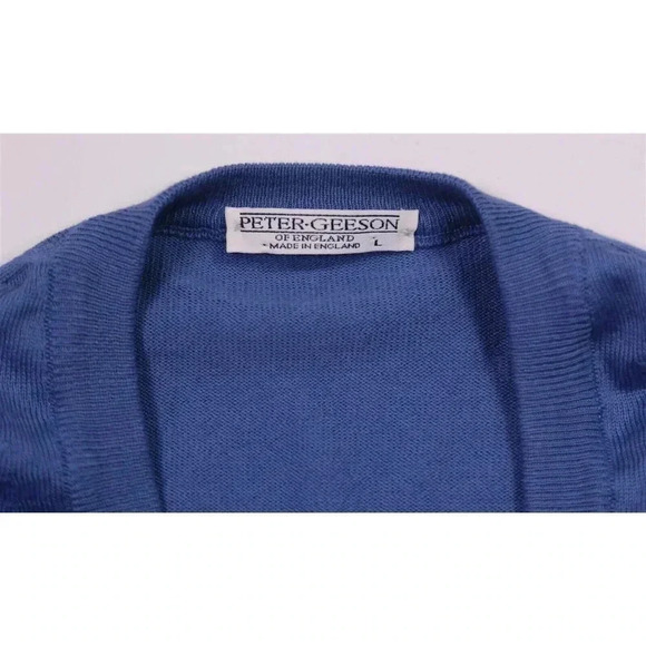 Peter Geeson of England Blue V-Neck Cotton Sweater Pullover Men's Large - Picture 4 of 6